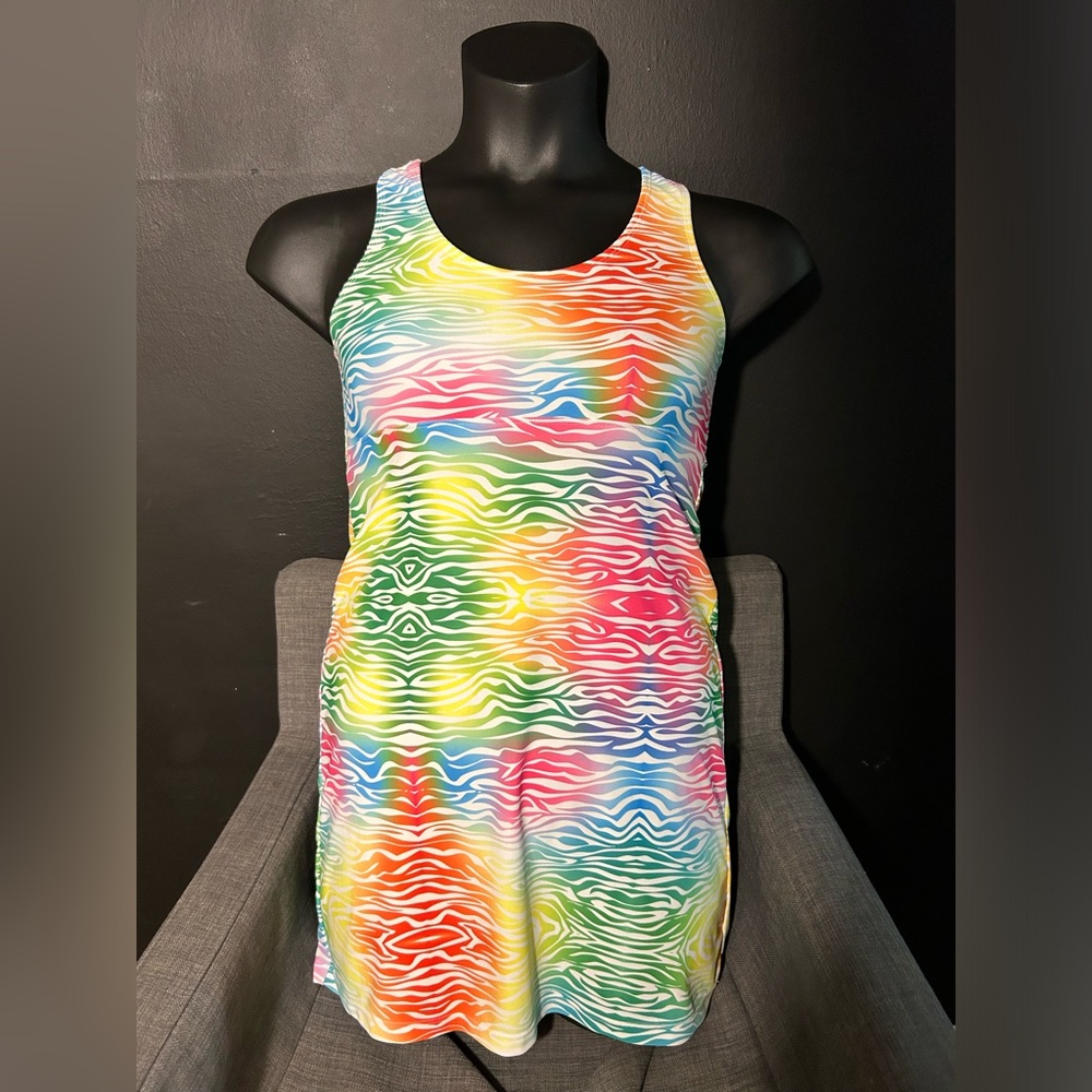 Multicolor Rainbow Zebra Swim Coverup Dress Medium